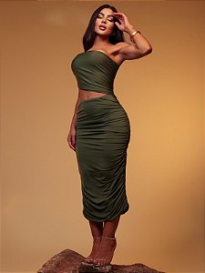 Vestido Midi Ajustado com Recorte e Detalhe Único