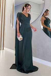 Vestido Longo de Festa com Drapeado no Ombro