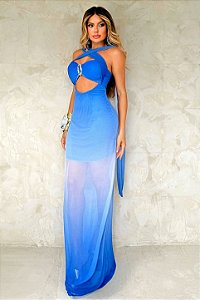 Vestido Longo Virginia Degradê com Recortes