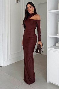Vestido Longo Ombro Vazado Ajustado Feminino