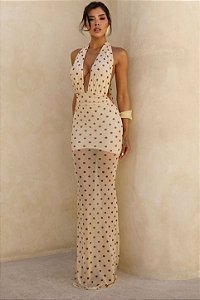 Vestido Longo Feminino Poá Tule Frente Única
