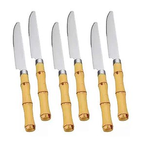 Conjunto 6 Facas p/ Sobremesa de Aço Inox c/ Cabo de Plástico Bambu