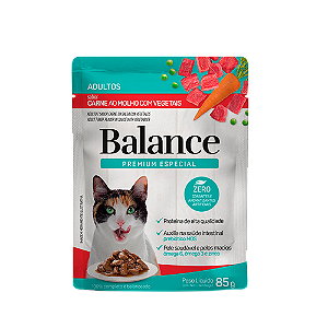 Sachê Balance 85g p/Gatos Adultos Carne ao Molho com Vegetais