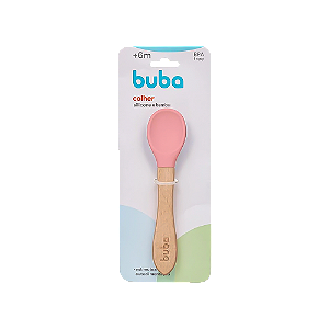 Colher Buba Silicone E Bambu Rosa