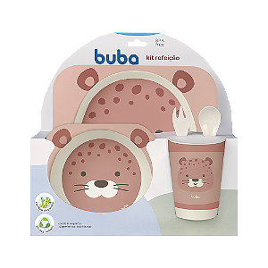 Kit Refeição Buba Bambu Oncinha Rosa