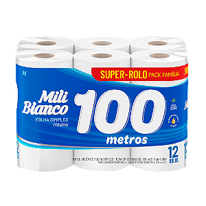 Papel Higiênico Mili Bianco Folha Simples 12x100