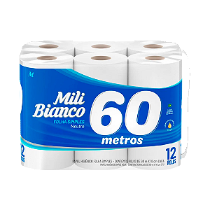Papel Higiênico Mili Bianco Folha Simples 12x60m Leve 12 Pague 11