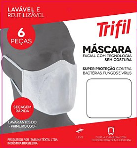 Kit 06 Máscara Facial Triffil Sem Costura 06 Brancas