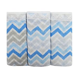 Fralda Para Bebê Baby Joy 68x70cm Luxo Chevron Azul C/3Peças