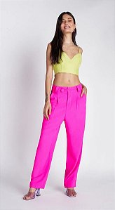 Calça Zinco Cenoura Cós Alto Com Pregas Rosa