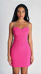 Vestido Zinco Curto Decote Coração Detalhe Alça Rosa