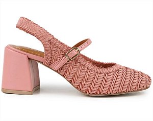 Slingback Mary Jane Tramada Salto Bloco Valentina