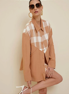 Parka Morena Rosa Composê De Tecidos Bege