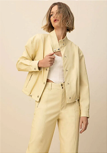 Jaqueta Morena Rosa Bomber Detalhe Zíper Amarelo Claro