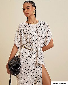 Vestido Morena Rosa Midi Decote Redondo