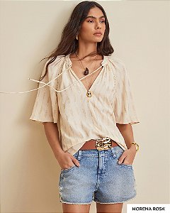 Blusa Morena Rosa Decote V Alça Com Amarração Bege