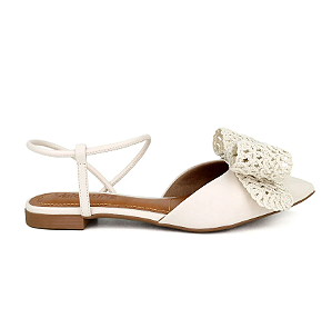 Slingback Hanna com Laço Tramado Valentina Flats Off White