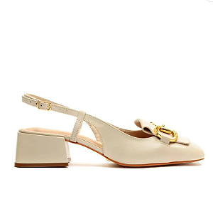 Slingback Couro Off White Salto Baixo Cecconello