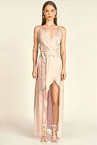 Vestido Zinco Longo Decote V Com Fenda Rosa