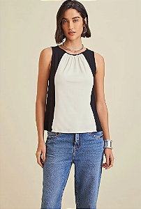 Blusa Morena Rosa Decote Redondo Sem Manga Composê De Cores Preto