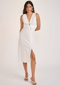 Vestido Zinco Ajustado Decote V Sem Manga Midi Off White