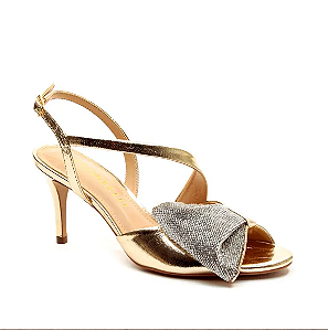 Sandália Couro Dourada Salto Médio Cecconello