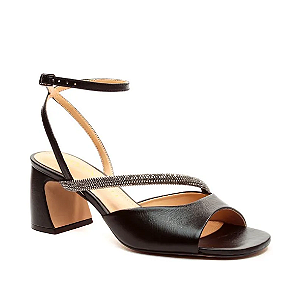 Sandália Couro Preto Salto Bloco Médio Cecconello