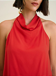 Blusa Morena Rosa Gola Alta Sem Manga Abertura Cóstas Vermelho