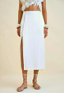 Saia Morena Rosa Reta Alta Midi Off White