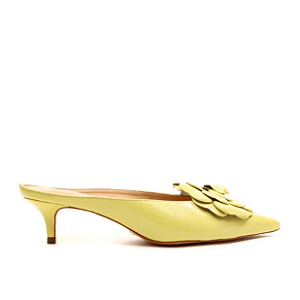 Mule Couro Amarelo Salto Baixo Cecconello