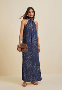 VESTIDO LONGO DECOTE REDONDO COM FAIXA