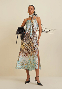 VESTIDO LONGO DECOTE REDONDO COM FAIXA