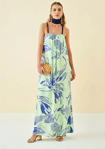 Vestido Maria.Valentina Sólto Decote Reto Com Alça Longo Azul Marinho