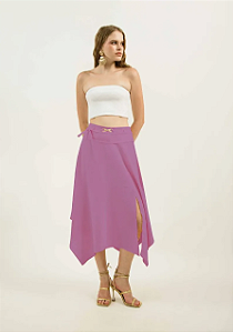 Saia Zinco Midi Fluida Com Fenda Rosa