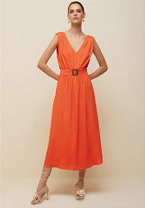 VESTIDO MIDI DECOTE V DETALHE ELASTICO