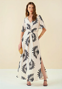 Vestido Maria.Valentina Longo Decote V Amarração Cintura Cru