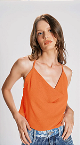 Blusa Zinco Decote Degage Cavada Básica Laranja
