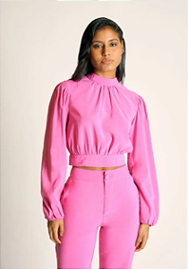 Blusa Zinco Gola Alta Manga Longa Amarração Cóstas Pink