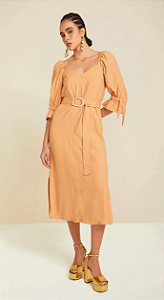 Chemise Maria.Valentina Midi Com Faixa Marrom