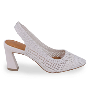 Scarpin Slingback Tramado Julie Bico Fino Salto Alto Valentina Flats Branco