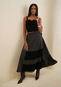 Regata Morena Rosa Ajustada Decote Quadrado Cropped Preto