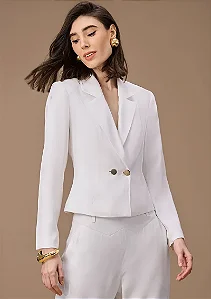 Blazer Maria.Valentina Ajustado Manga Longa Padrão Off White