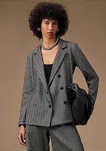 Blazer Maria.Valentina Solto Manga Longa Padrão Cinza