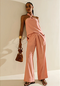 Calça Morena Rosa Reta Média Rosa Sofisticada