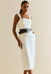 Vestido Morena Rosa Midi Ajustado Off White
