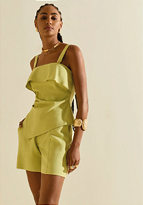 Top Morena Rosa Verde Alça Fina Decote Reto