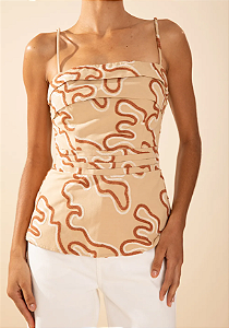 Blusa Morena Rosa Ajustada Decote Reto Bege