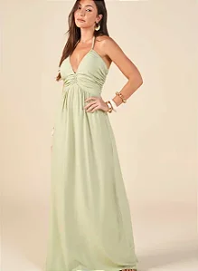 Vestido Longo Decote Feminino Verde