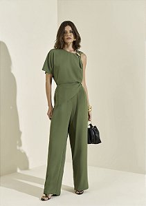 Calça Morena Rosa Reta Alta Verde Elegante