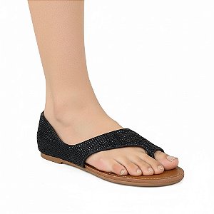 Sandália Rasteira Bordada Paetê Valentina Preto